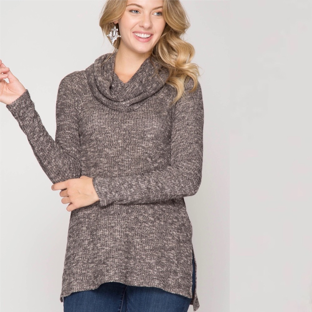 Cowl Neck Sweater in Charcoal - Picture 2 of 3